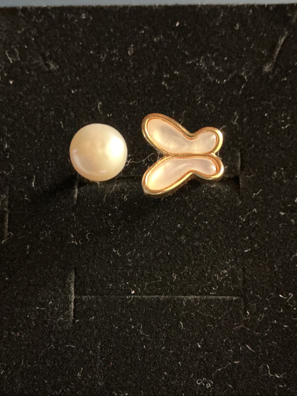 Gold and Natural Freshwater Pearl with Butterfly Ring - Women Jewelry